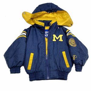 VTG Michigan Wolverines Pro Player Hoodie Coat Youth Sz‎ 4 Puffer Jacket College